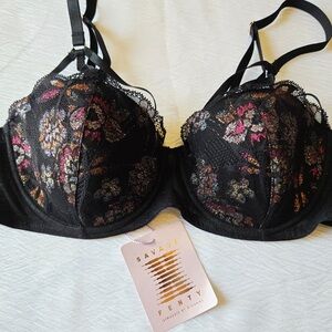 Savage x Fenty Womens Nymph Nouveau Balconette Bra Caviar Black Lace 36C